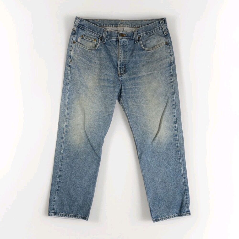 Carhartt Men Blue Jeans Size 34 x 28 Work Wear Distressed Faded